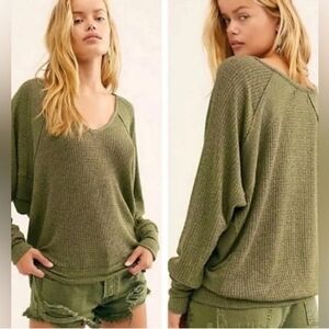 Free People Santa Clara Thermal Oversize Top in Ferngully Size Medium NWT